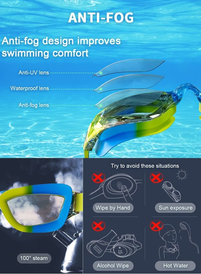 Hurdilen Kids Swim Goggles, Swimming Goggles for Kids Children, Anti-Fog Anti-UV Youth Swim Glasses with Nose Clip, Earplugs for Age 3-15 - Image 5