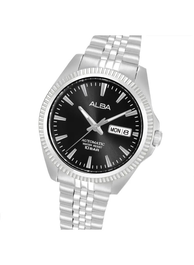 Alba AL4789X1 Automatic Men's Watch | Black Sunray Dial | Stainless Steel Bracelet | Day-Date | Exhibition Case Back | 100M Water Resistant | 41mm - Image 2