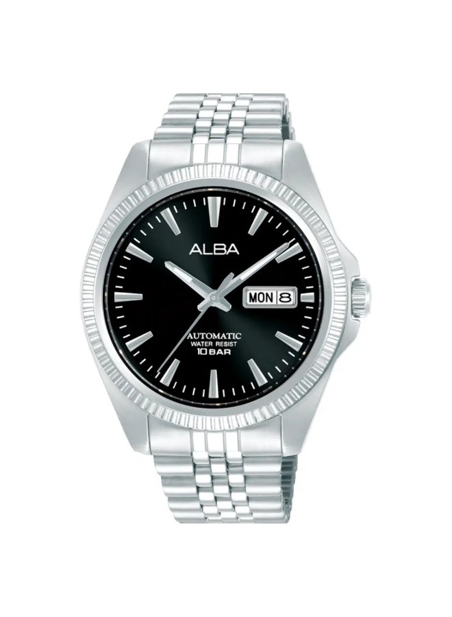 Alba AL4789X1 Automatic Men's Watch | Black Sunray Dial | Stainless Steel Bracelet | Day-Date | Exhibition Case Back | 100M Water Resistant | 41mm - Image 1