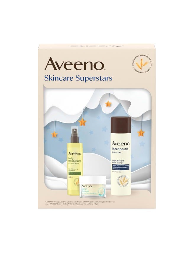 Aveeno Shave Giftset 2025 - Skincare Superstars (ShaveGel OilMist OatGel 3pc) - Image 1