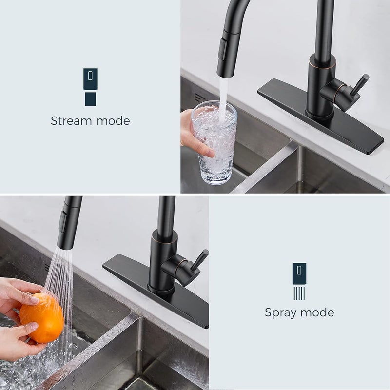 FORIOUS RIOUS Oil Rubbed Bronze Kitchen Faucet with Pull Down Sprayer, High Arc Modern Classic Sink Faucet Stainless Steel with Deck Plate Fit for 1 or 3 Hole for Pot Filler Bar Farmhouse Laundry Rv, ORB - Image 3