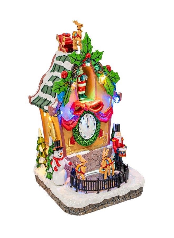 FG Square Holiday Cuckoo Clock Santa Reindeer LED Lighted Animated Christmas Village with Sound and Motion 6" x 6" x 8" - Image 1