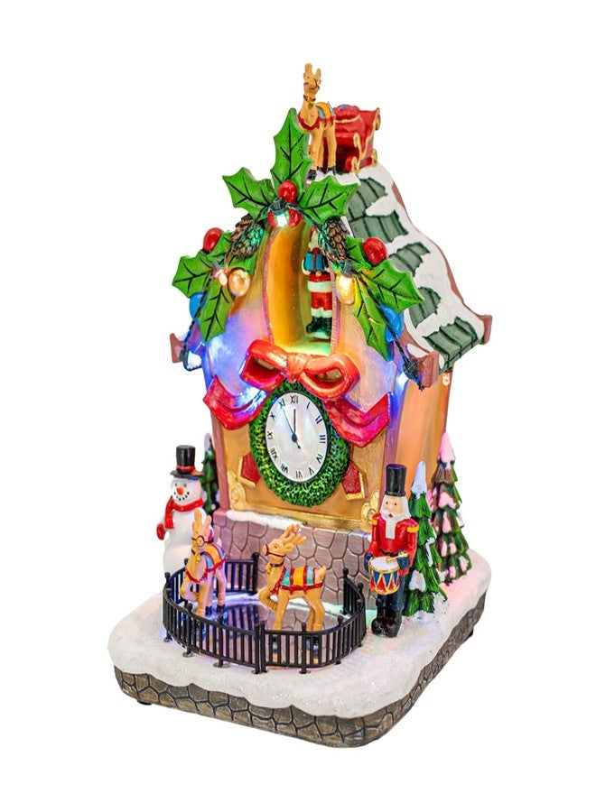 FG Square Holiday Cuckoo Clock Santa Reindeer LED Lighted Animated Christmas Village with Sound and Motion 6" x 6" x 8" - Image 2