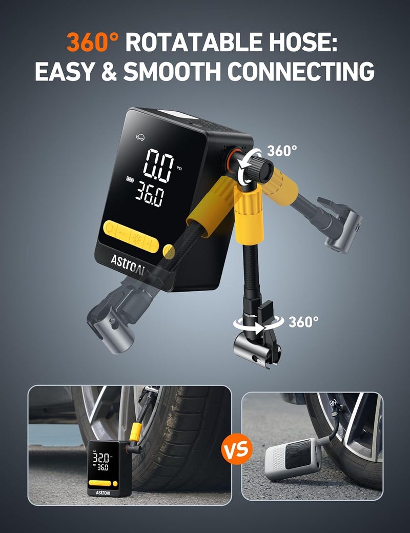 AstroAI Car Tyre Inflator Air Compressor + Electric Bike Pump, 150PSI, Digital HD Screen, Yellow - Image 5