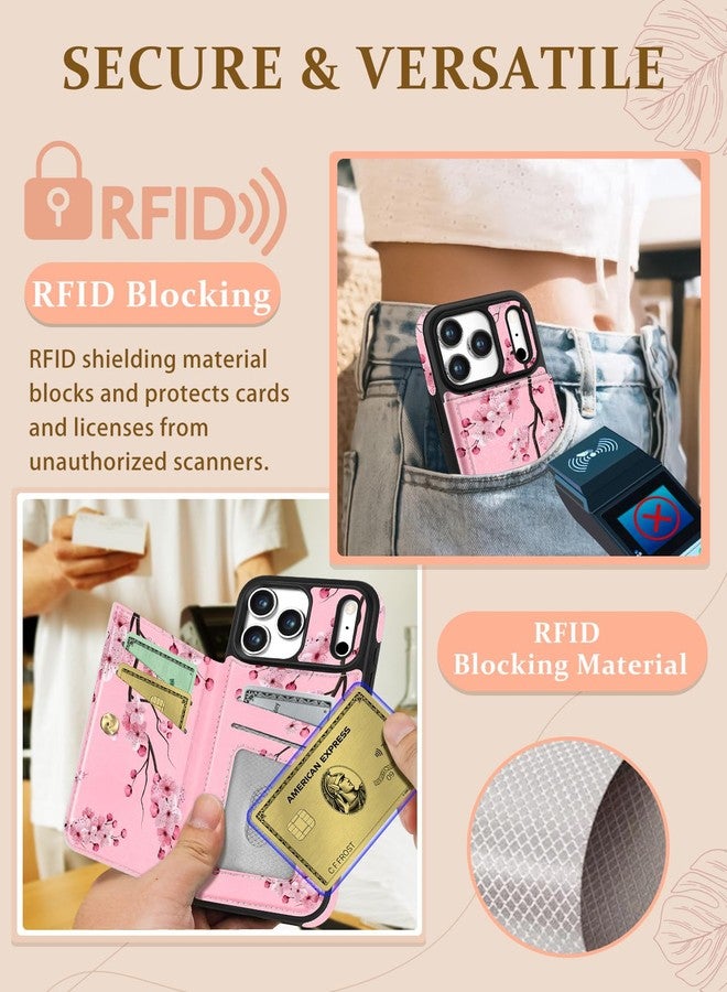 Shorogyt Compatible with iPhone 17 Pro Max Wallet Case with Card Holder - Cute Peach Blossom Design Kickstand for Magnetic Clasp Back Flip Folio Leather Phone Covers for Women Men Girls - Image 5