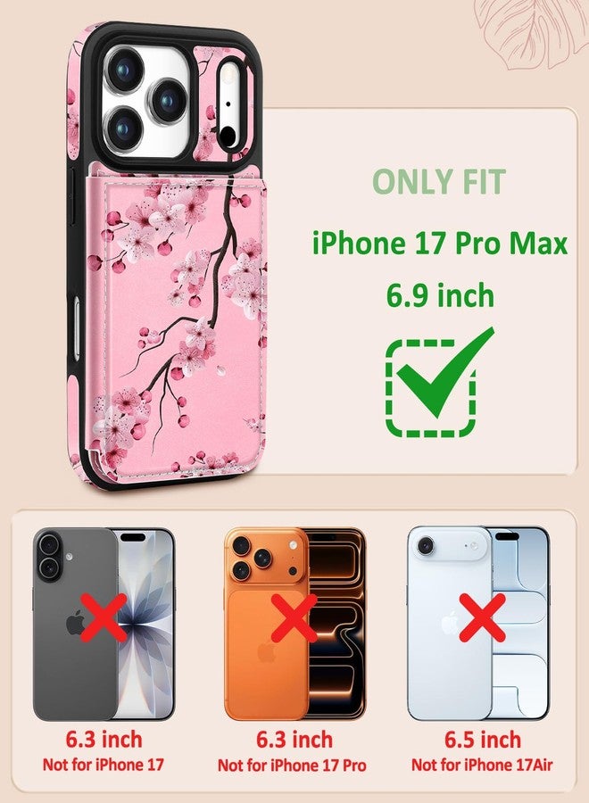 Shorogyt Compatible with iPhone 17 Pro Max Wallet Case with Card Holder - Cute Peach Blossom Design Kickstand for Magnetic Clasp Back Flip Folio Leather Phone Covers for Women Men Girls - Image 2