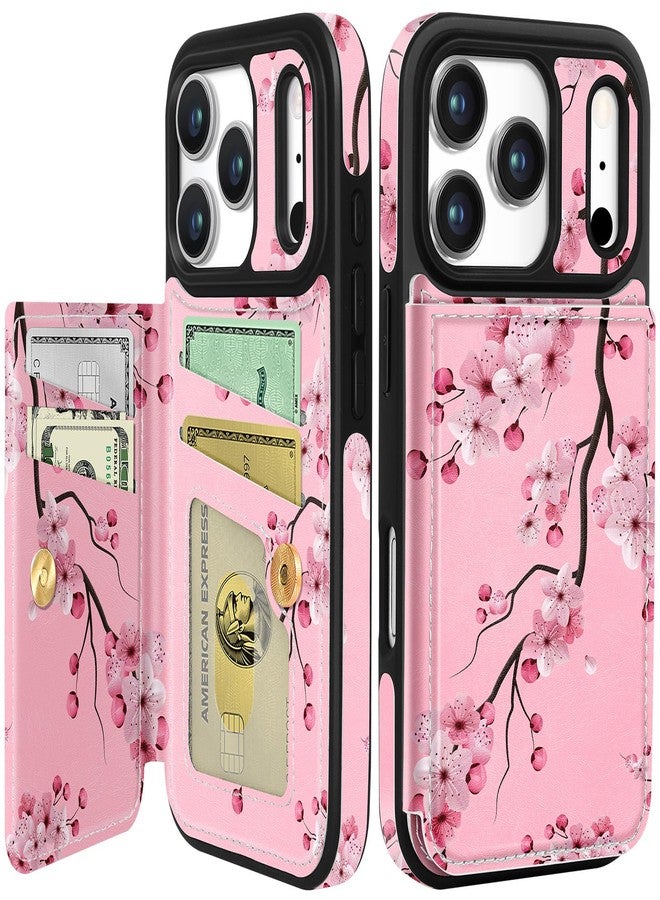Shorogyt Compatible with iPhone 17 Pro Max Wallet Case with Card Holder - Cute Peach Blossom Design Kickstand for Magnetic Clasp Back Flip Folio Leather Phone Covers for Women Men Girls - Image 1