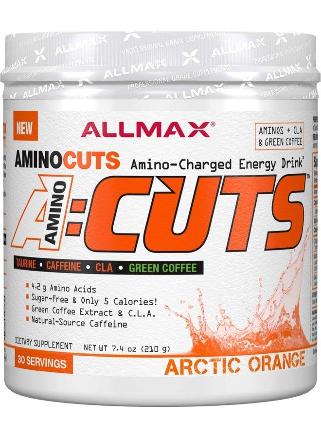 AllMax Nutrition مشروب الطاقة المعزز بالأحماض الأمينية ALLMAX A:CUTS، برتقالة القطب الشمالي - 210 جرام - مع الكافيين، مستخلص القهوة الخضراء، L-كارنيتين و 2000 ملغ من التورين - خالي من السكر والجلوتين - 30 حصة - Image 1