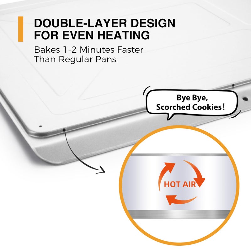 HONGBAKE 2 Pieces Large Flat Cookie Sheet No Edges, Nonstick Insulated Baking Pan, Commercial Oven Trays for Cooking, 16" X 14", Grey - Image 2