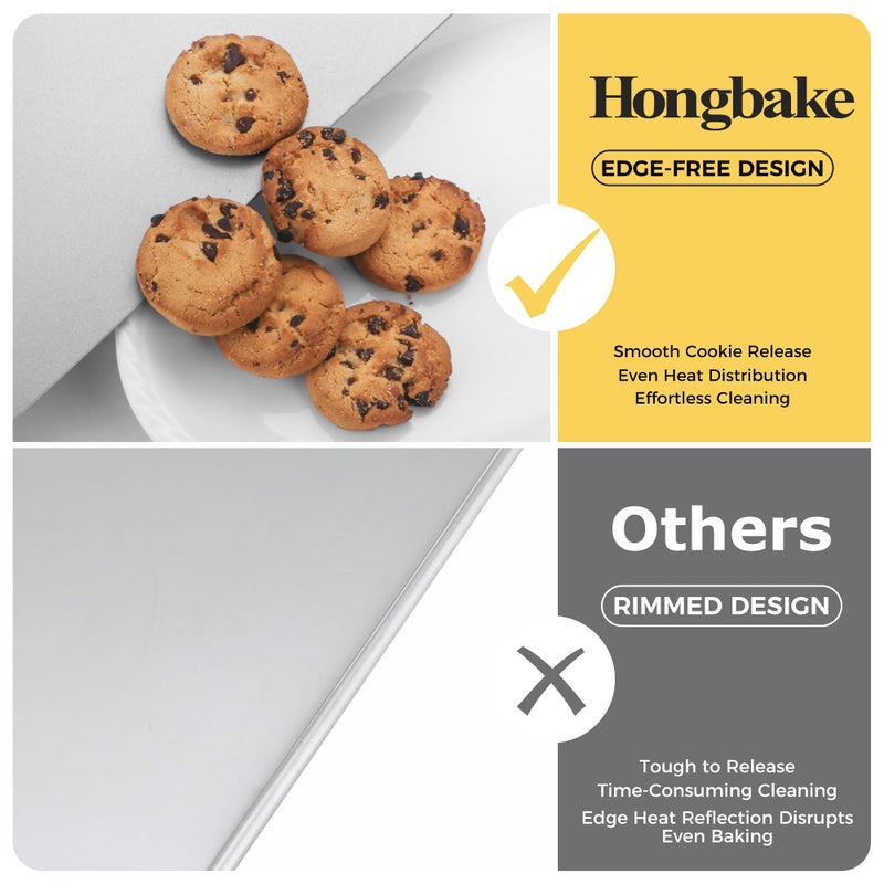 HONGBAKE 2 Pieces Large Flat Cookie Sheet No Edges, Nonstick Insulated Baking Pan, Commercial Oven Trays for Cooking, 16" X 14", Grey - Image 3