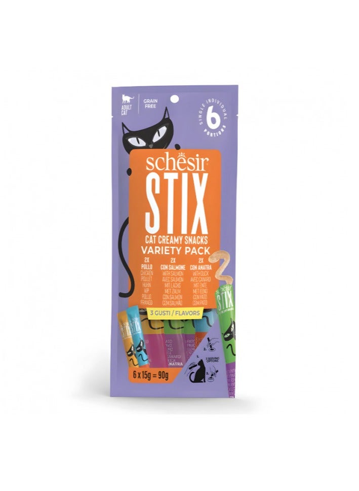 شيسر مجموعة متنوعة من علاجات شيسير ستيكس 6 × 15 جم - نكهات مختلطة: الدجاج والبط والسلمون