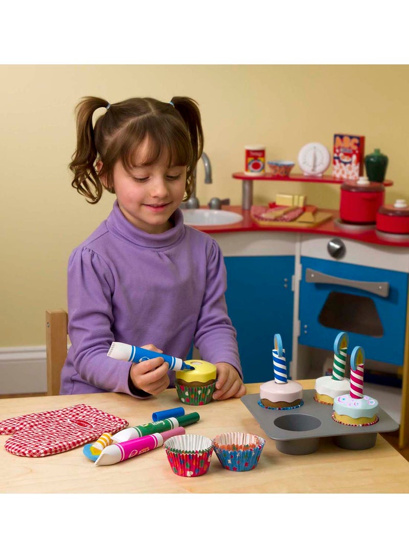 Melissa & Doug Bake and Decorate Wooden Cupcake Play Food Set Kids Toy Cupcakes, Play Kitchen Food for Kids Ages 3+ - Image 4