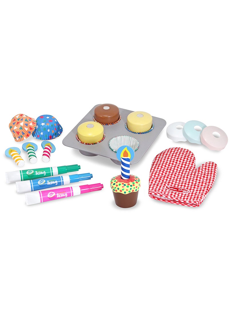 Melissa & Doug Bake and Decorate Wooden Cupcake Play Food Set Kids Toy Cupcakes, Play Kitchen Food for Kids Ages 3+ - Image 2