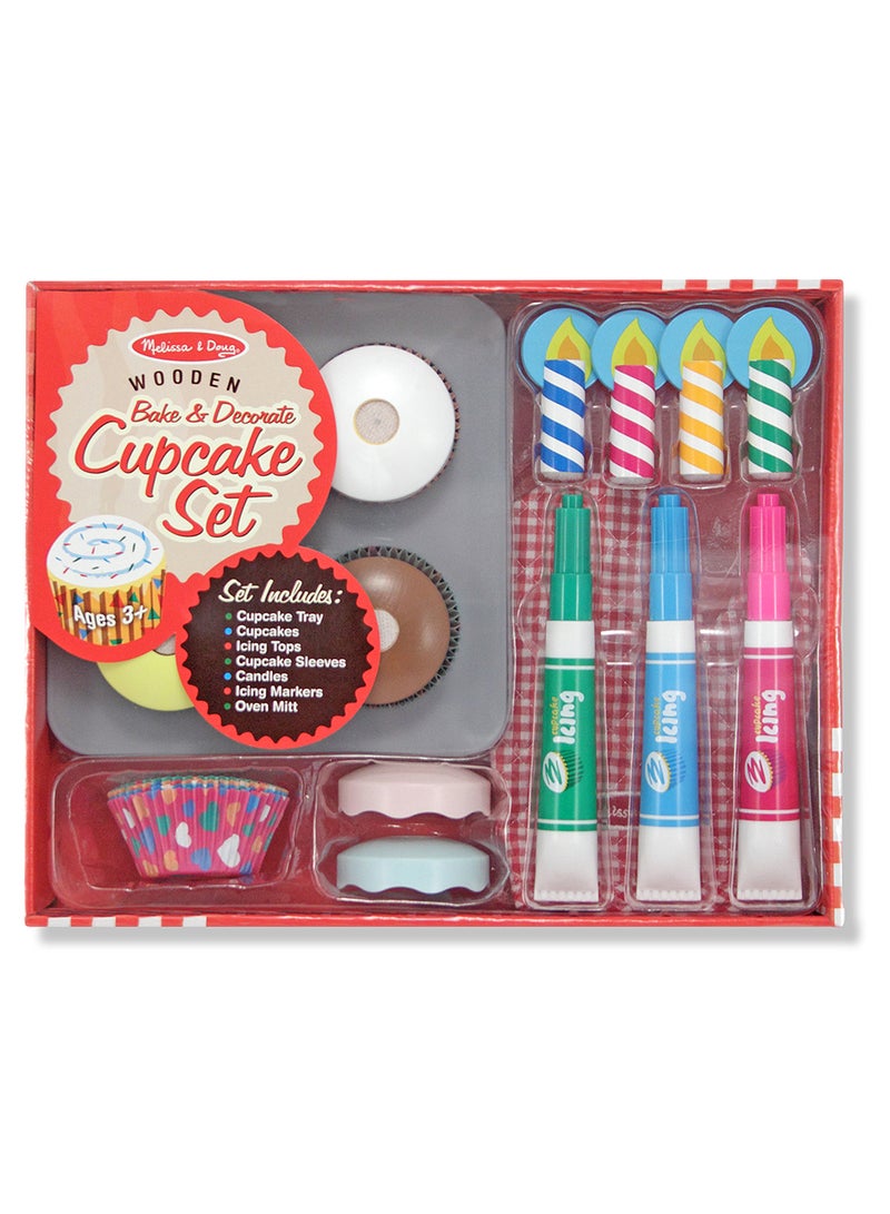 Melissa & Doug Bake and Decorate Wooden Cupcake Play Food Set Kids Toy Cupcakes, Play Kitchen Food for Kids Ages 3+ - Image 1