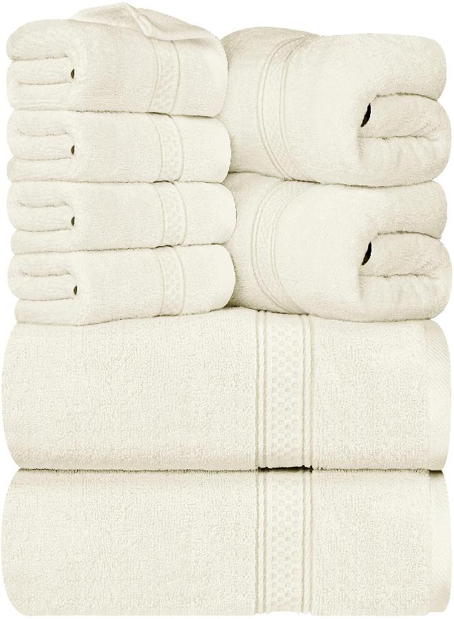 Utopia Towels 8-Piece Premium Towel Set, 2 Bath Towels, 2 Hand Towels, and 4 Wash Cloths, 600 GSM 100% Ring Spun Cotton Highly Absorbent Towels for Bathroom, Gym, Hotel, and Spa (Ivory) - Image 1