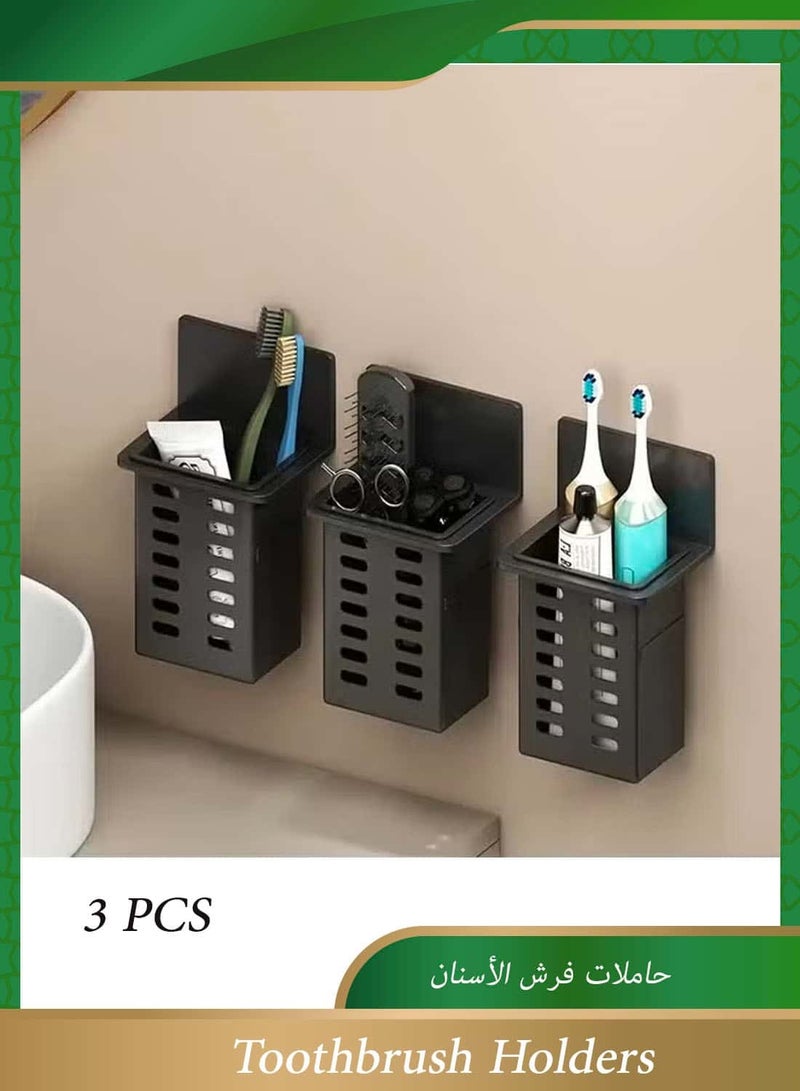 Anmi 3-Piece Toothbrush Holders, Wall Mounted Bathroom Countertop Organizer, Razor Organizer for Toiletry Tooth Brush Holder - Image 1
