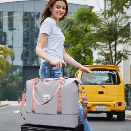 KURGOOL Foldable Travel Bag Expandable Overnight Bag with Wet Pocket Large Weekender Bags for Women Multiple Pockets Gym Duffel Bag Waterproof Carry On Bag with Trolley Sleeve - Image 3
