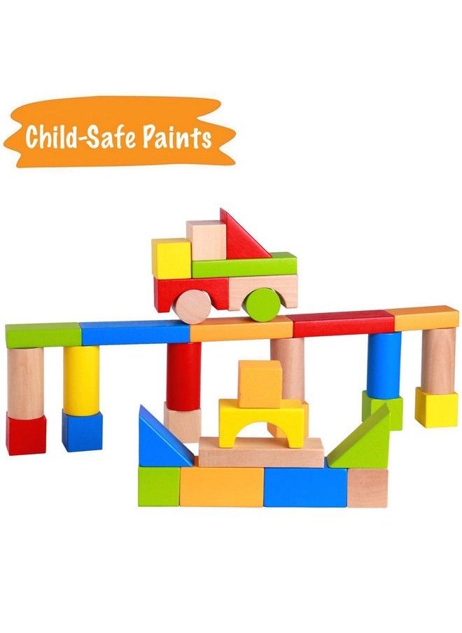 Pidoko Kids - Wooden Blocks 100 Pcs Building Blocks For Toddlers Includes Storage Container With Shape Sorter Top Hardwood Plain & Colored Wood Blocks Preschool Block Learning Toys - Image 1