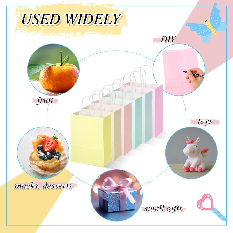 Skyygemm 32 Pcs Paper Gift Bags Bulk with Handle, 6.3 x 3.2 x 8.6 Inch Assorted Colors Kraft Goodie Candy Treat Gift Wrap Bags for Carnival Valentine Birthday Party Favor(Pastel Color) - Image 5
