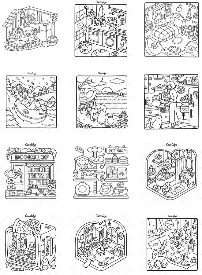 Vixplorn “Girl's Moment” and “Little Corner Cozy” (2 Books) Coloring Book Set  Stress Relief Coloring Book Coloring Picture Book Children's Coloring Book Creative Coloring Book Includes 48 pages per book - Image 5