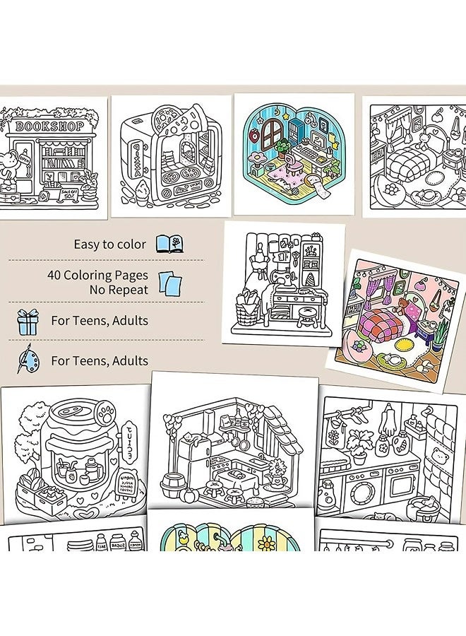 Vixplorn “Girl's Moment” and “Little Corner Cozy” (2 Books) Coloring Book Set  Stress Relief Coloring Book Coloring Picture Book Children's Coloring Book Creative Coloring Book Includes 48 pages per book - Image 2