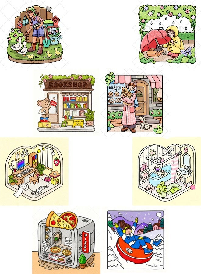 Vixplorn “Girl's Moment” and “Little Corner Cozy” (2 Books) Coloring Book Set  Stress Relief Coloring Book Coloring Picture Book Children's Coloring Book Creative Coloring Book Includes 48 pages per book - Image 4