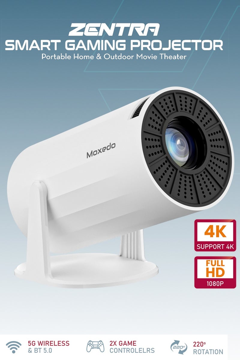 Moxedo Zentra Smart Gaming Projector 4K Android 11 1080P with Auto Keystone and Dual Game Controller, +10000 Games, 200 Ansi Lumen Brightness, Auto Keystone Correction, 1GB RAM 8GB ROM, 3W Speaker, 5G WiFi, Bluetooth 5.0 - Image 2