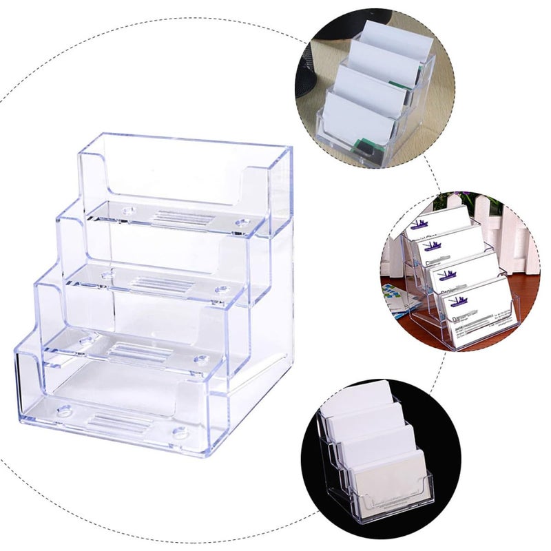 Acrylic Business Card Holder Desktop Display Rack with 4 Compartments for Office Organization - Image 4