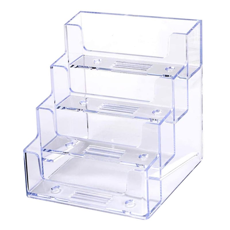 Acrylic Business Card Holder Desktop Display Rack with 4 Compartments for Office Organization - Image 2