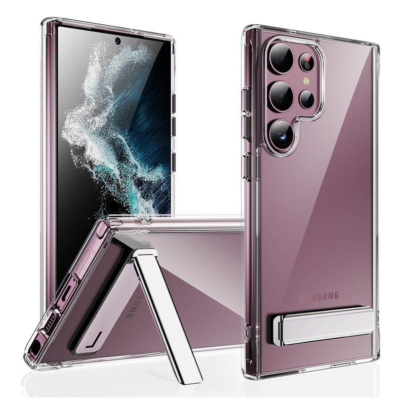 CEDO Kickstand for Samsung Galaxy S22 Ultra Case, 3-Way Adjustable with Metal Stand, Military-Grade Shockproof Bumper, Slim Transparent Acrylic Back Cover, Crystal Clear Design for Samsung S22 Ultra - Image 1