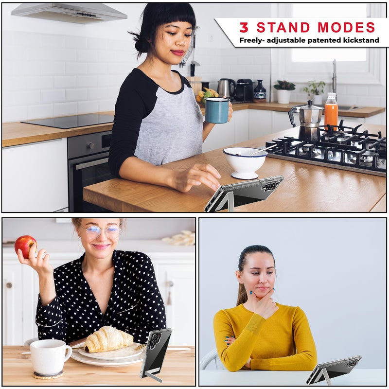 CEDO Kickstand for Samsung Galaxy S22 Ultra Case, 3-Way Adjustable with Metal Stand, Military-Grade Shockproof Bumper, Slim Transparent Acrylic Back Cover, Crystal Clear Design for Samsung S22 Ultra - Image 2