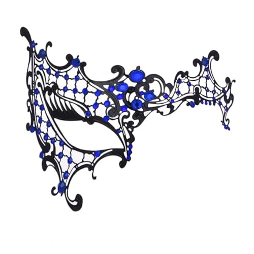 Cosmer Masquerade Mask for Women Shiny Laser Cut Metal Rhinestone Mask Party Porm Ball Mask (Blue Half-face) - Image 1