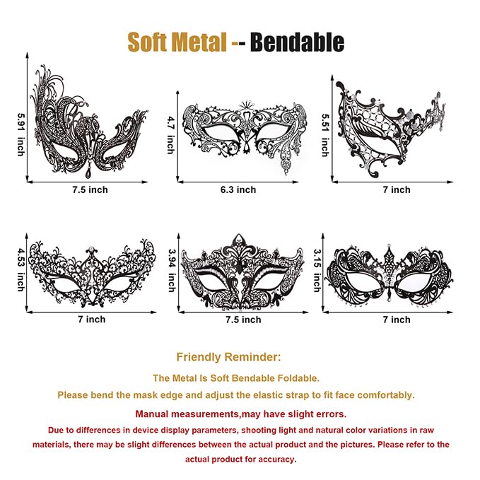 Cosmer Masquerade Mask for Women Shiny Laser Cut Metal Rhinestone Mask Party Porm Ball Mask (Blue Half-face) - Image 3