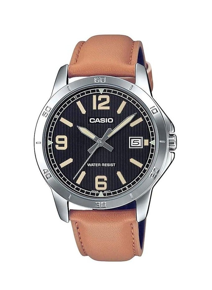 كاسيو ساعة يد جلد دائرية الشكل أنالوج MTP-V004L-1B2UDF للرجال - 42 ملم - بني - Image 1