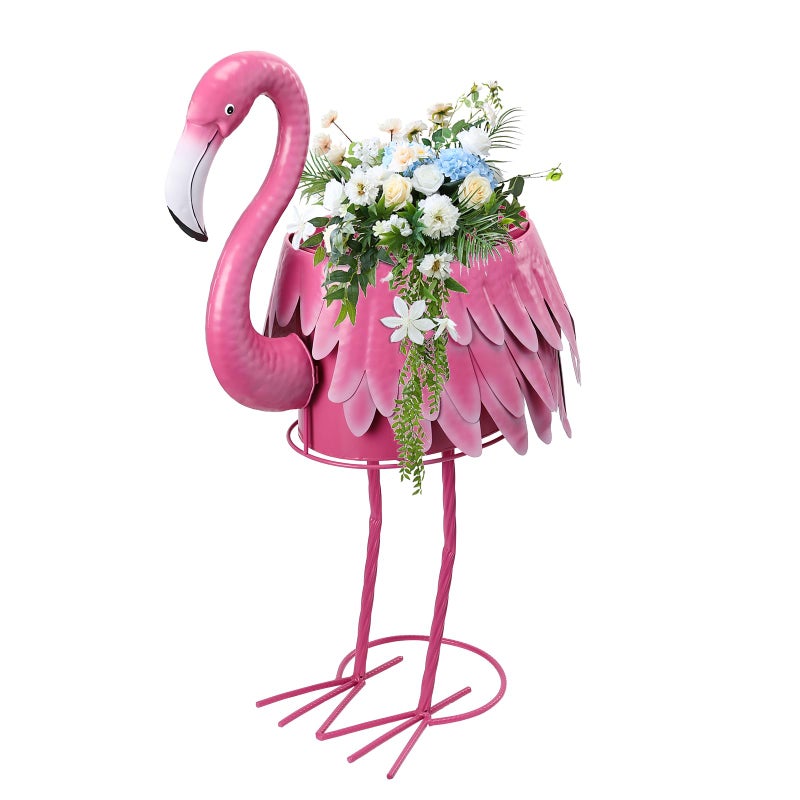 Chonsun Metal Standing Flamingo Planters with Drain Hole Flamingo Flower Holder Large Planter Pots for Indoor Outdoor Lawn Garden Yard Decor - Image 1
