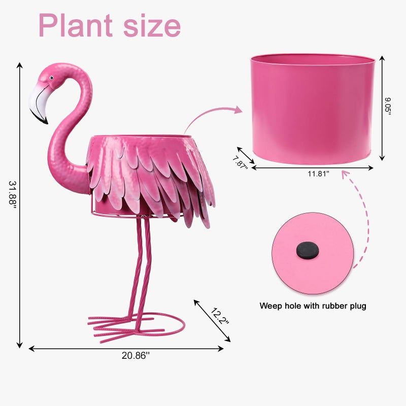 Chonsun Metal Standing Flamingo Planters with Drain Hole Flamingo Flower Holder Large Planter Pots for Indoor Outdoor Lawn Garden Yard Decor - Image 4