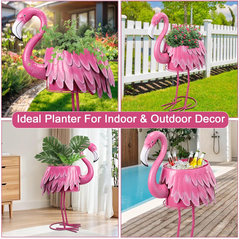Chonsun Metal Standing Flamingo Planters with Drain Hole Flamingo Flower Holder Large Planter Pots for Indoor Outdoor Lawn Garden Yard Decor - Image 3