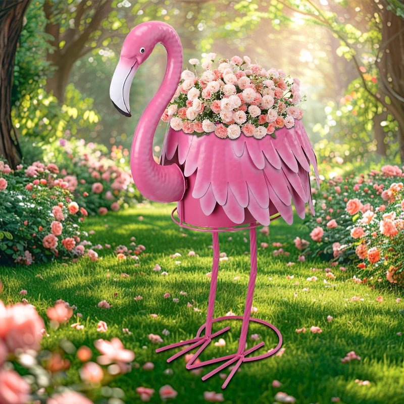 Chonsun Metal Standing Flamingo Planters with Drain Hole Flamingo Flower Holder Large Planter Pots for Indoor Outdoor Lawn Garden Yard Decor - Image 2