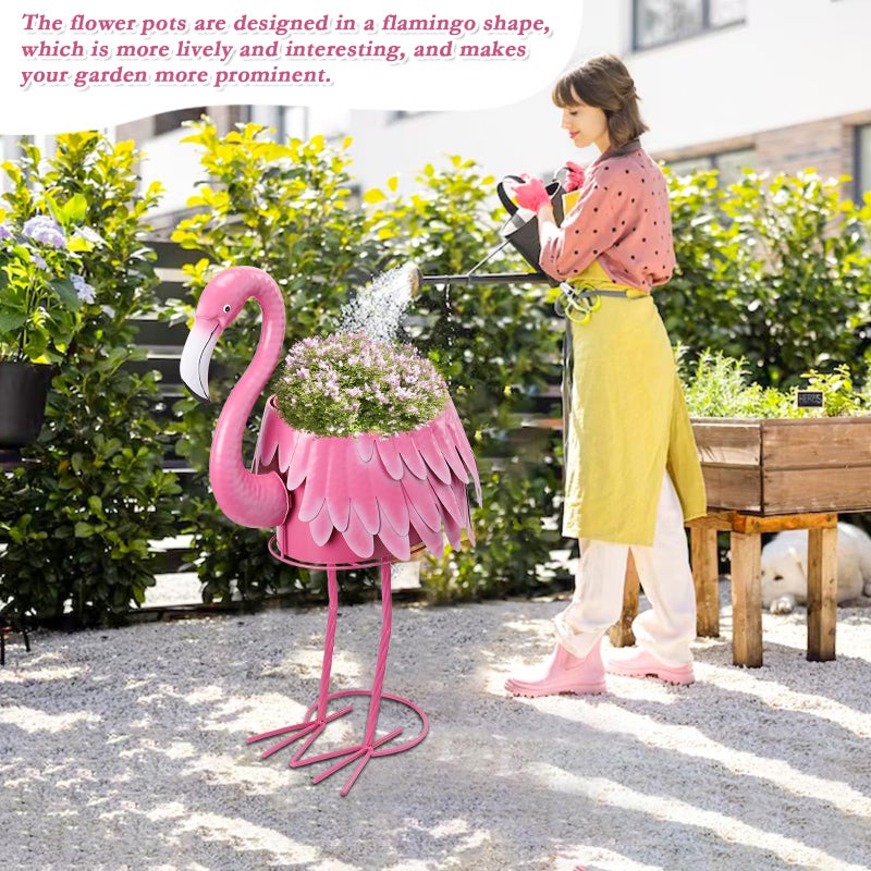 Chonsun Metal Standing Flamingo Planters with Drain Hole Flamingo Flower Holder Large Planter Pots for Indoor Outdoor Lawn Garden Yard Decor - Image 5