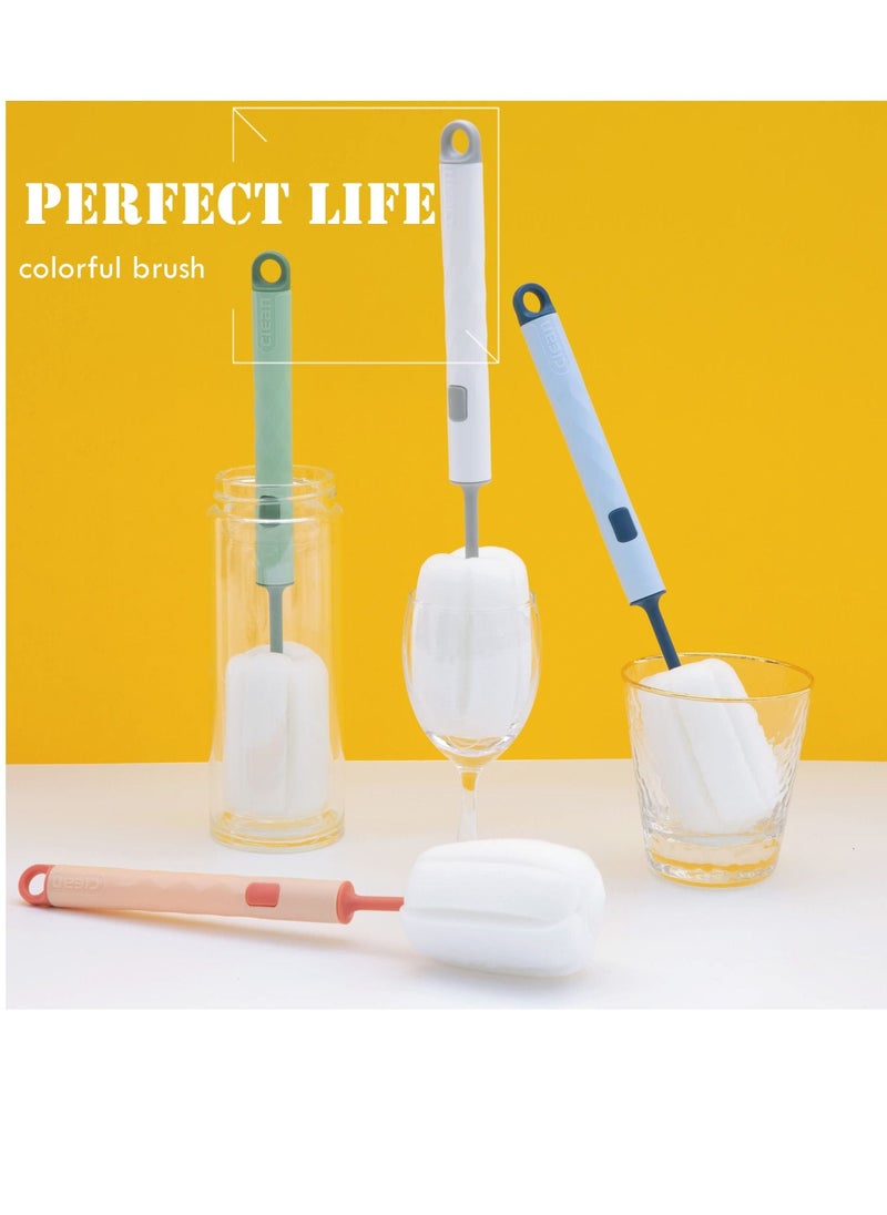 Sponge Bottle Cleaner Brush, Durable Household 2 Piece of Long Handled Thermos Cup Water Bottle and Baby Bottle Brush, Pinku0026Blue - Image 2