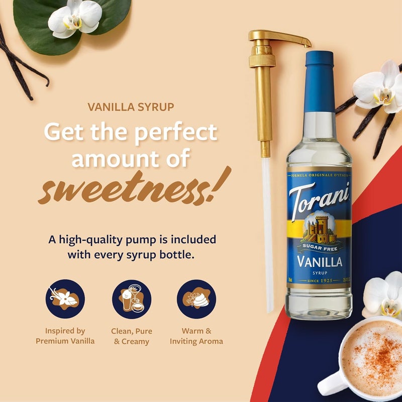 Torani Sugar Free Vanilla Syrup with Pump - 25.4 Fl Oz - Image 2