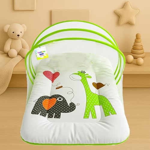 Toddylon Baby Bedding Set New Born Baby Bed | Bed | Mattress | Mosquito Net | Insect Protector | Infants Carry Bed | Gadda Set (0-6 Months) Green - Image 2