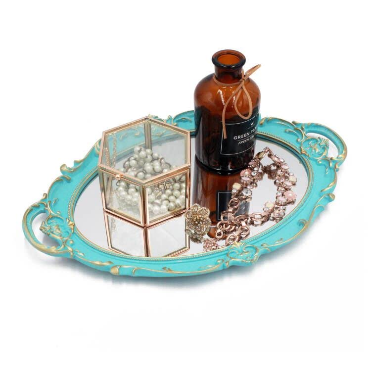 Eaoundm 14.5 x 10 inchs Oval Antique Decorative Wall Mirror Vintage Hanging Mirror (Blue) - Image 3