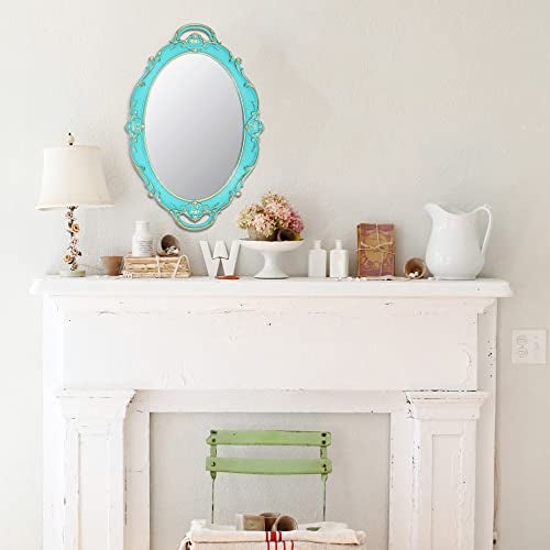 Eaoundm 14.5 x 10 inchs Oval Antique Decorative Wall Mirror Vintage Hanging Mirror (Blue) - Image 2