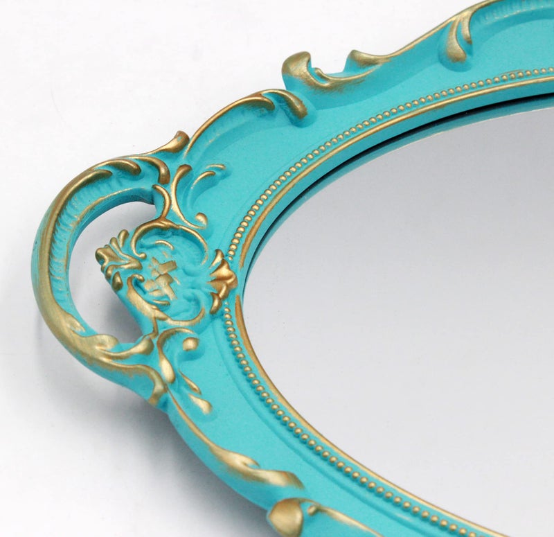 Eaoundm 14.5 x 10 inchs Oval Antique Decorative Wall Mirror Vintage Hanging Mirror (Blue) - Image 4