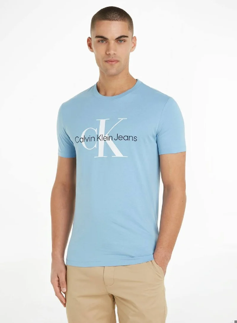 Calvin Klein Jeans Men's Slim Organic Cotton Logo T-Shirt -  cotton jersey, Blue
