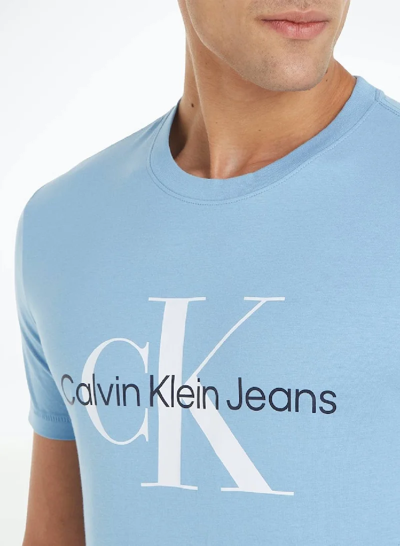 Calvin Klein Jeans Men's Slim Organic Cotton Logo T-Shirt -  cotton jersey, Blue