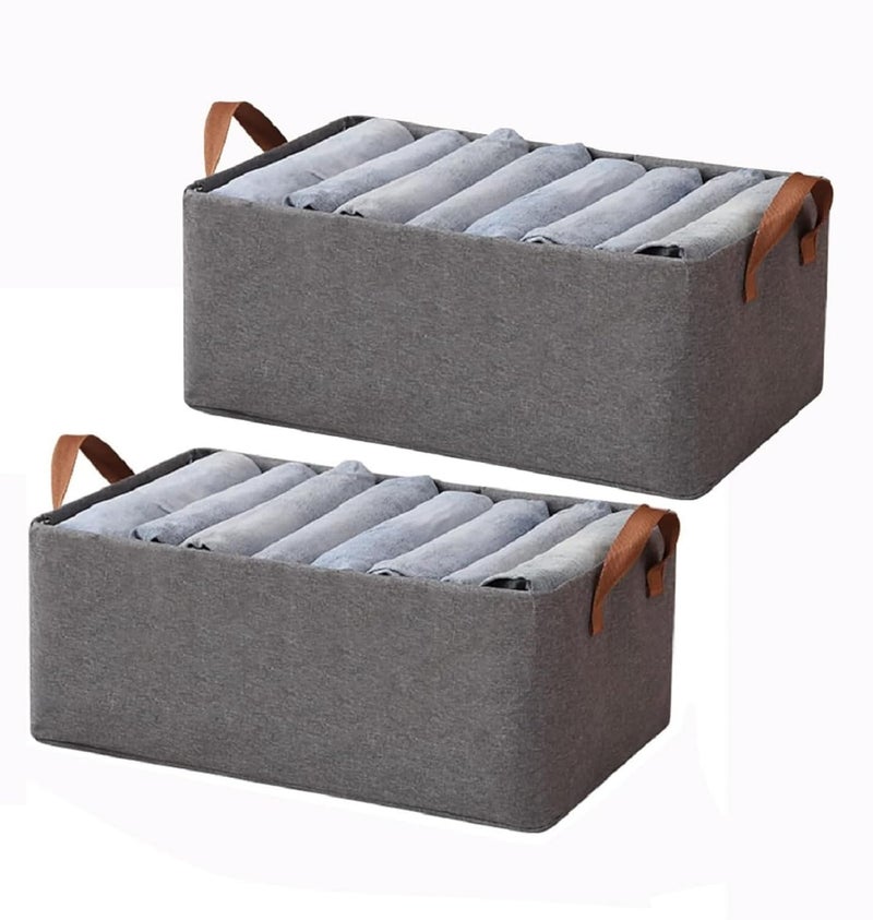 VONITY Cloth Box For Storage Foldie Clothes Organizer For Wardrobe Large Size Space Saver Bin Foldable Basket For Storage Box With Metal Frame Handle Grey Pack Of 2 - Image 1