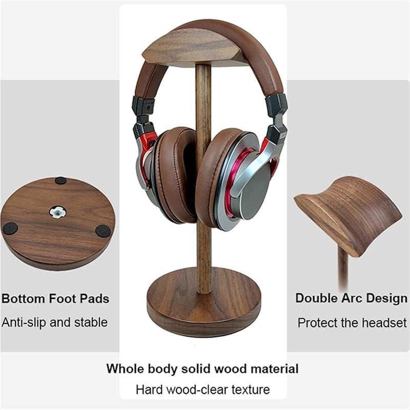 Walnut Wooden Headphone Stand Gaming Desktop Holder With Anti Slip Base - Image 5