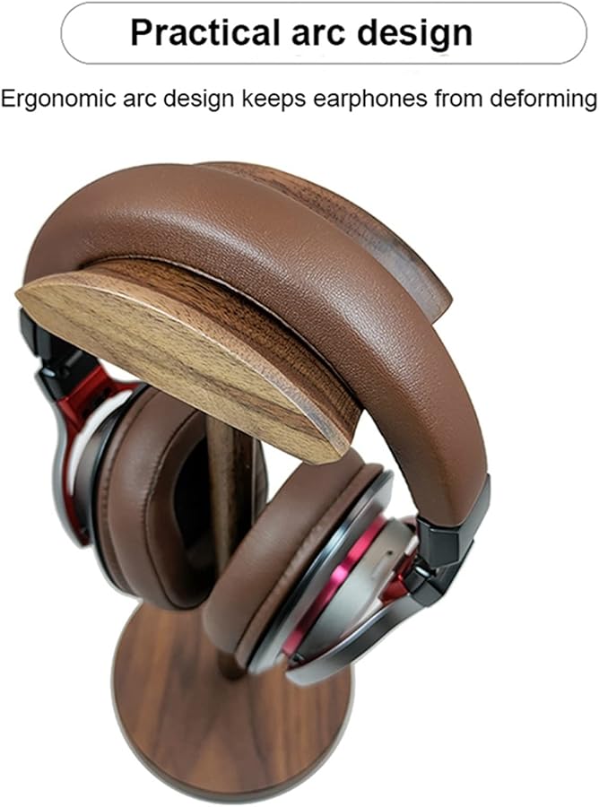Walnut Wooden Headphone Stand Gaming Desktop Holder With Anti Slip Base - Image 4